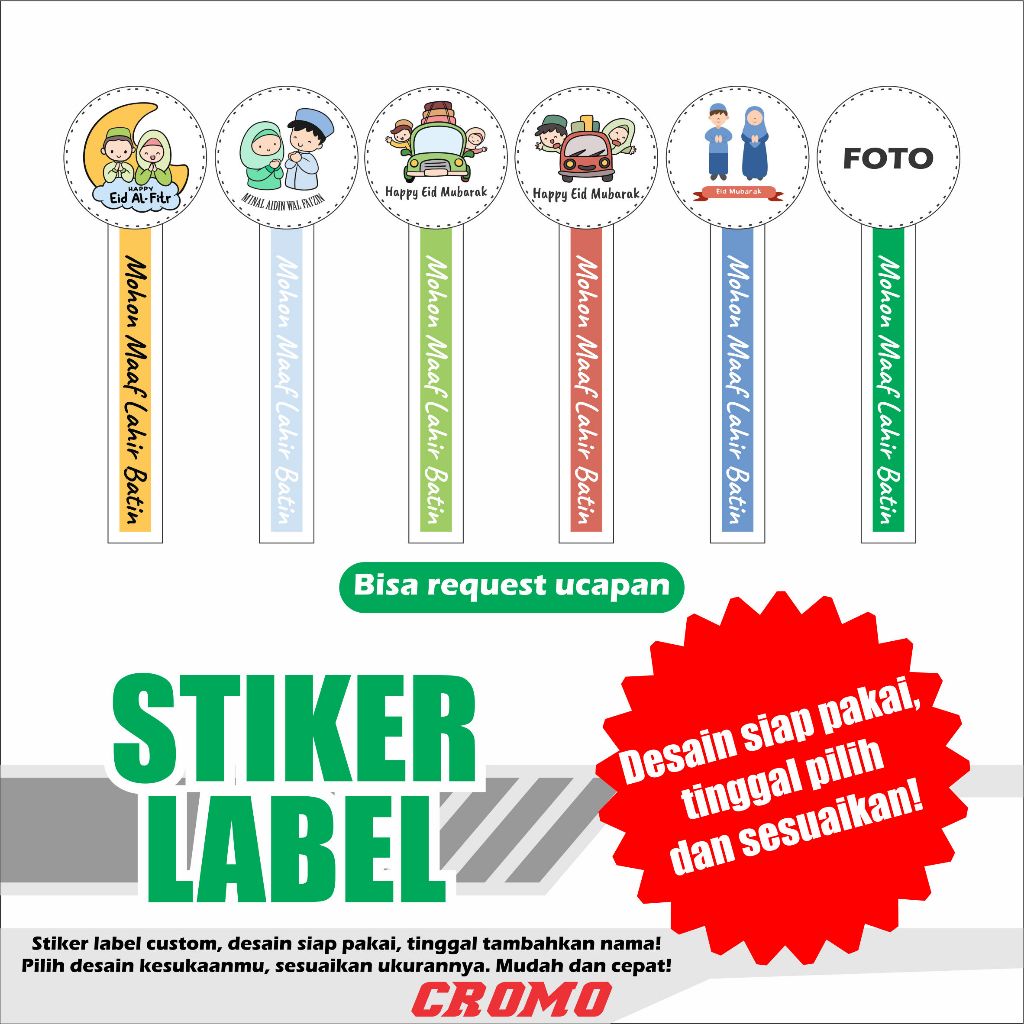 

Stiker Label Lebaran IDUL FITRI print cut A3+. TINGGAL TEMPEL