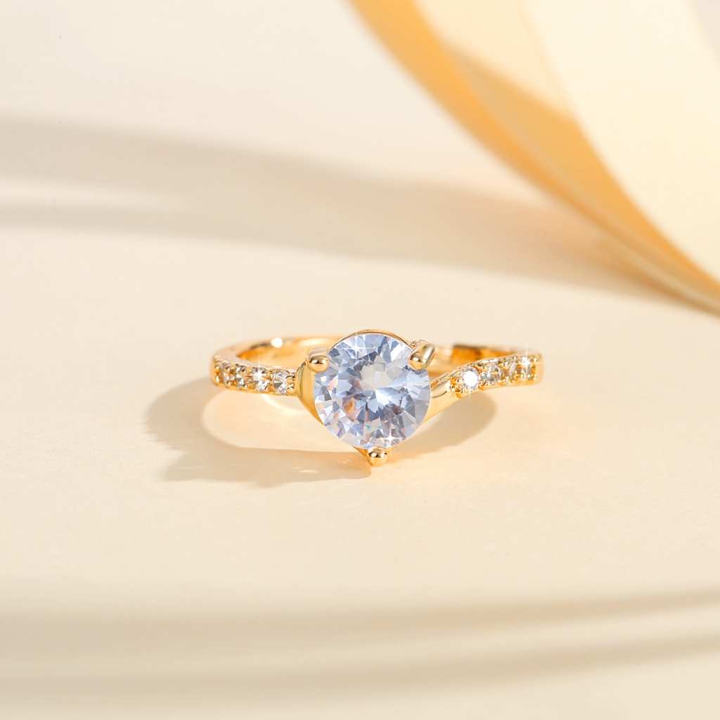 Lanme Jewelry Cincin Kristal Berlapis Emas Anti Luntur Yang Dapat Disesuaikan Dari Baja Tahan Karat 