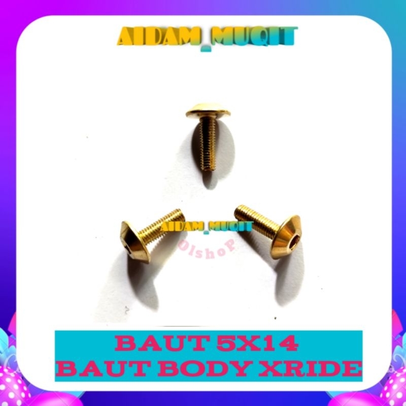 50 PCS BAUT KUNCI L Xride 5x14 KUNING BAUT BODY Xride BAUT BODY YAMAHA X-RIDE BAUT COVER SAMPING MOT