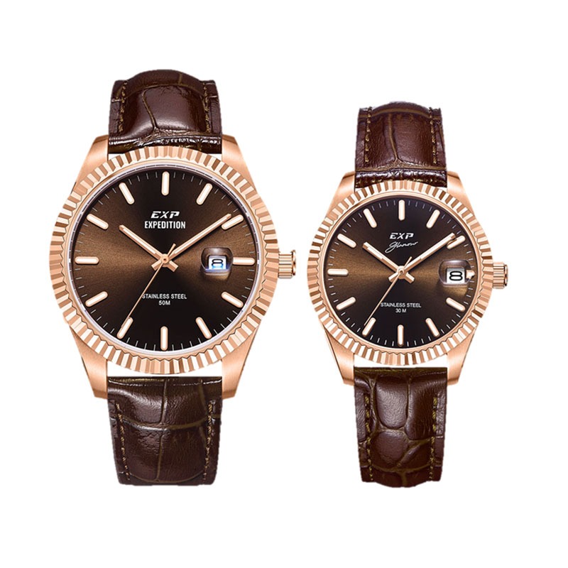JAM TANGAN COUPLE ORIGINAL EXPEDITION 6865  BROWN ROSE GOLD JAM TANGAN EXPEDITION CT B084