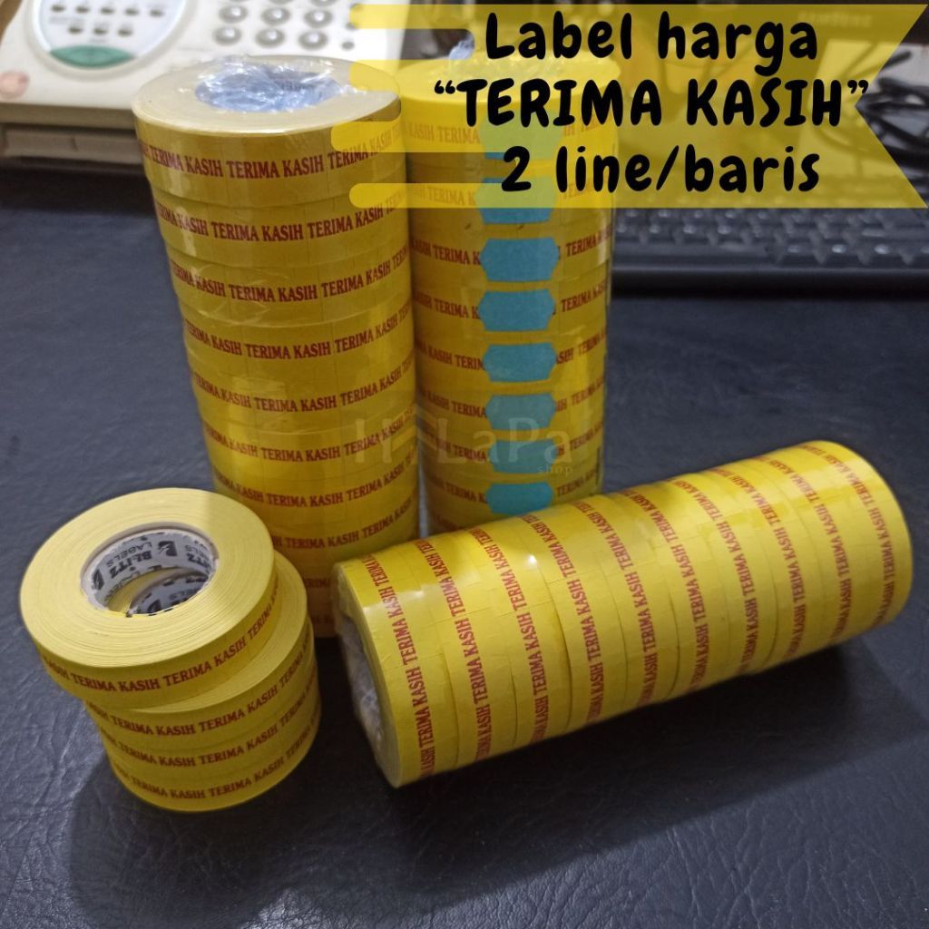 

BLITZ Label Mesin Harga 1 Line / 2 Line Kuning TERIMA KASIH Per Slop ( ISI 10 ROLL )