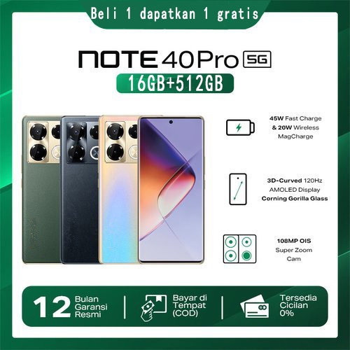 【2024 NEW】 100% Baru HP INFINIX NOTE 40 Pro 5G NFC Asli Android 13 RAM 16GB +512GB ROM 7.5inci HD Ka