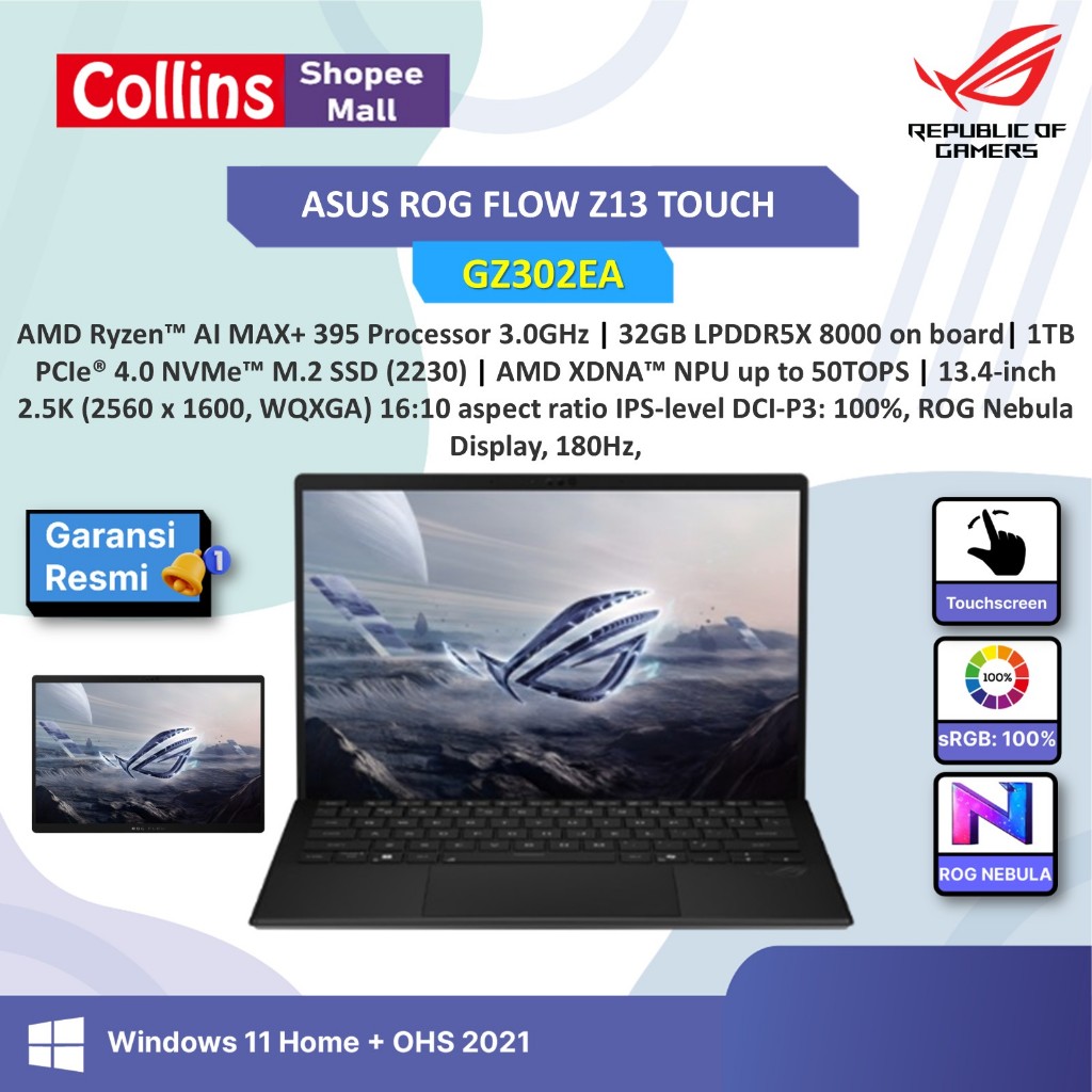 ASUS ROG FLOW Z13 GZ302EA TOUCH RYZEN AI MAX+ 395 64GB 1TB W11+OHS 13.4 2.5K 180HZ PEN 2IN1 BLK - RZ