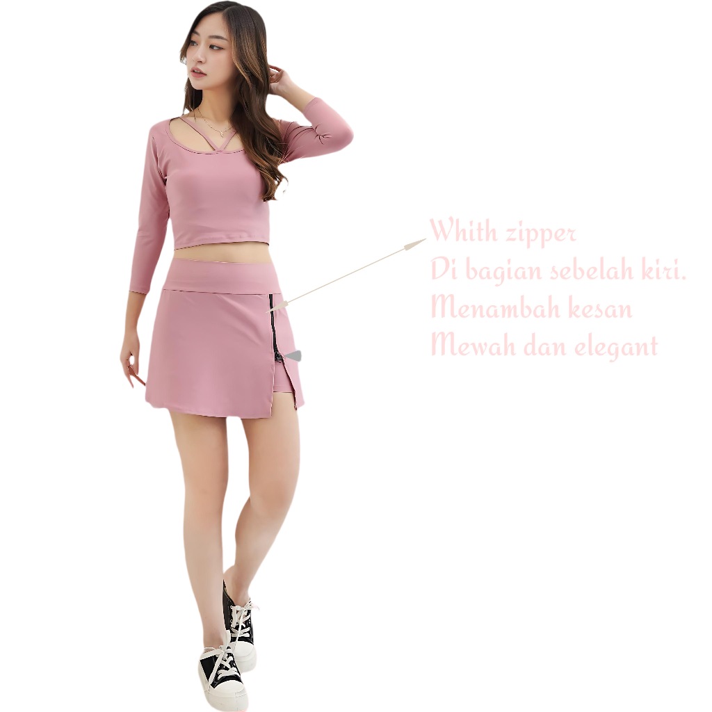 Set Tennis pakaian olahraga wanita setelan Senam Rok celana 2in1 Skirt Tennis baju senam wanita Cela