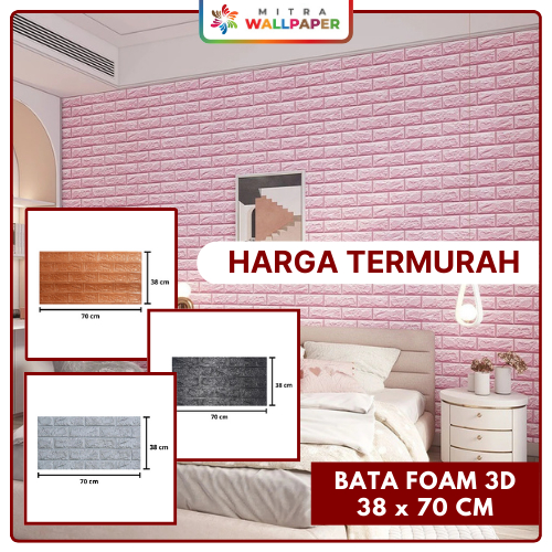 Wallfoam Stiker Brickfoam 3D Wallpaper Dinding Tebal Motif Batu Bata Foam 3D Bata Classic Brick Pink