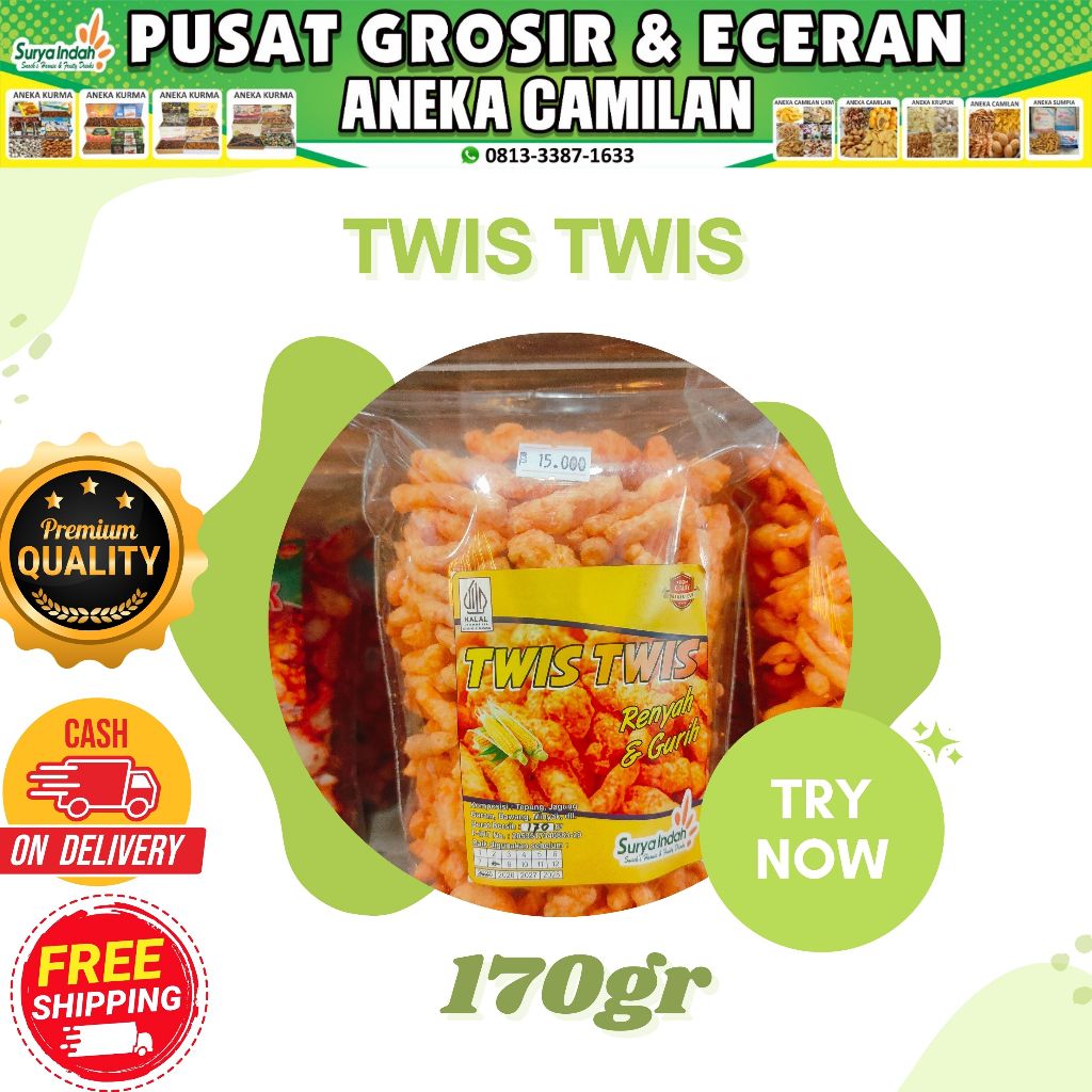 

Twis Twis packing 170gr dijamin renyah dan gurih Surya Indah Jombang