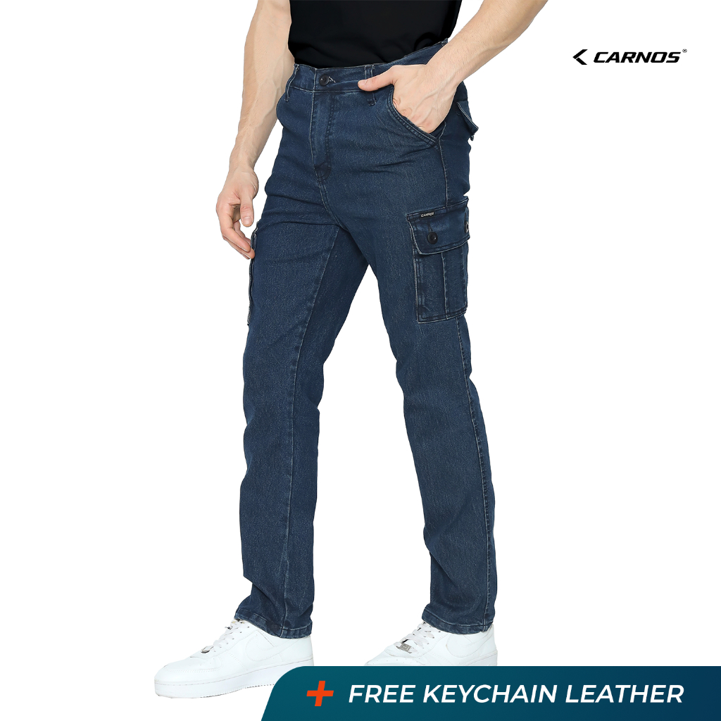 Carnos Celana Cargo Jeans Panjang Pria Reguler Dark Blue