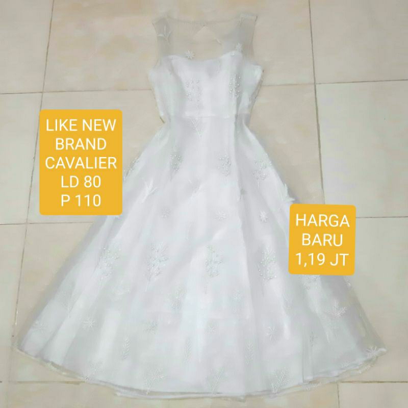 DRESS CAVALIER (harga normal 1,19jt) White party gown Gaun pesta mewah tile bordir mutiara panjang m