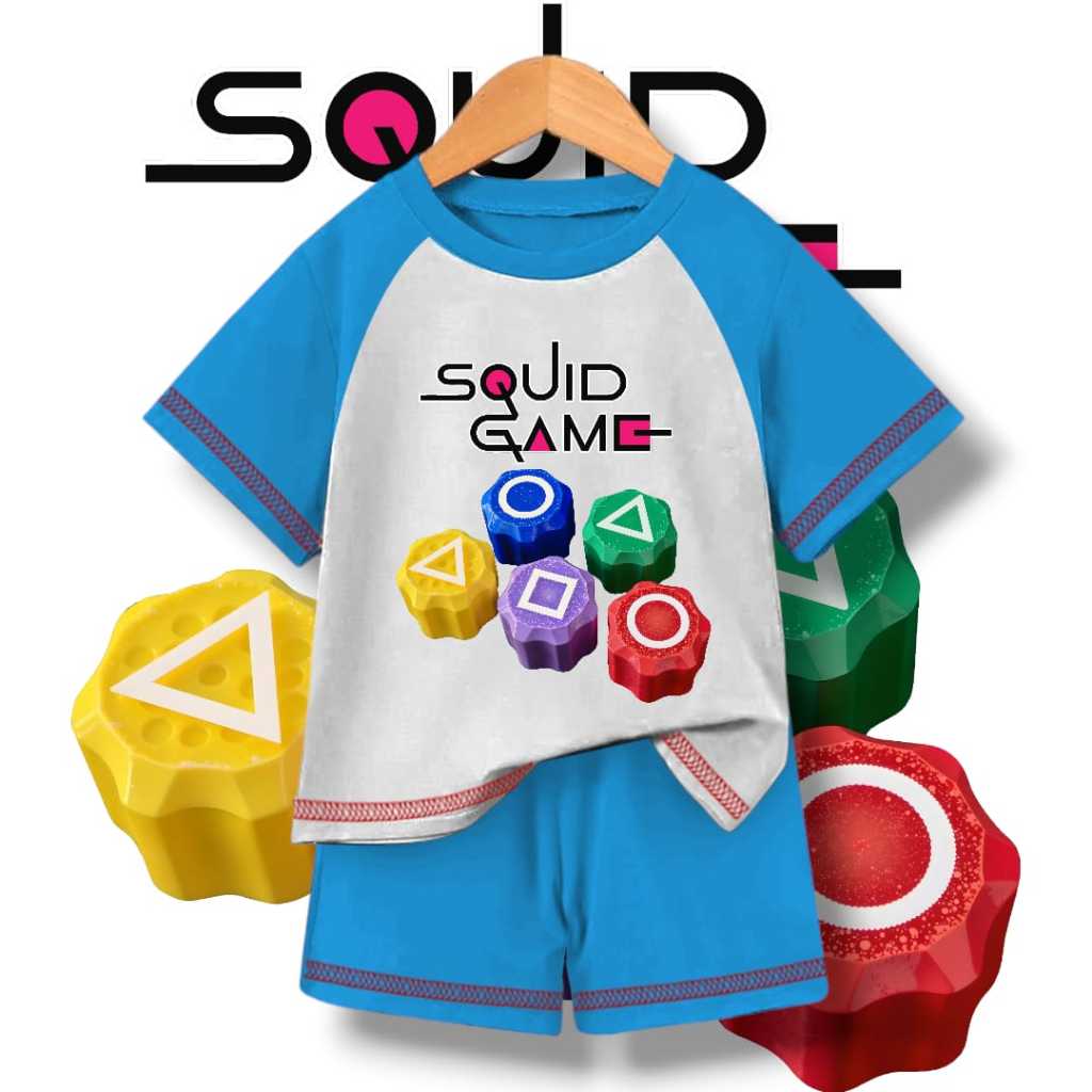 ELDEKIDS - Setelan baju anak gambar Motif mainan gonggi squid game Sablon DTF HQ Set kaos usia 1-10 