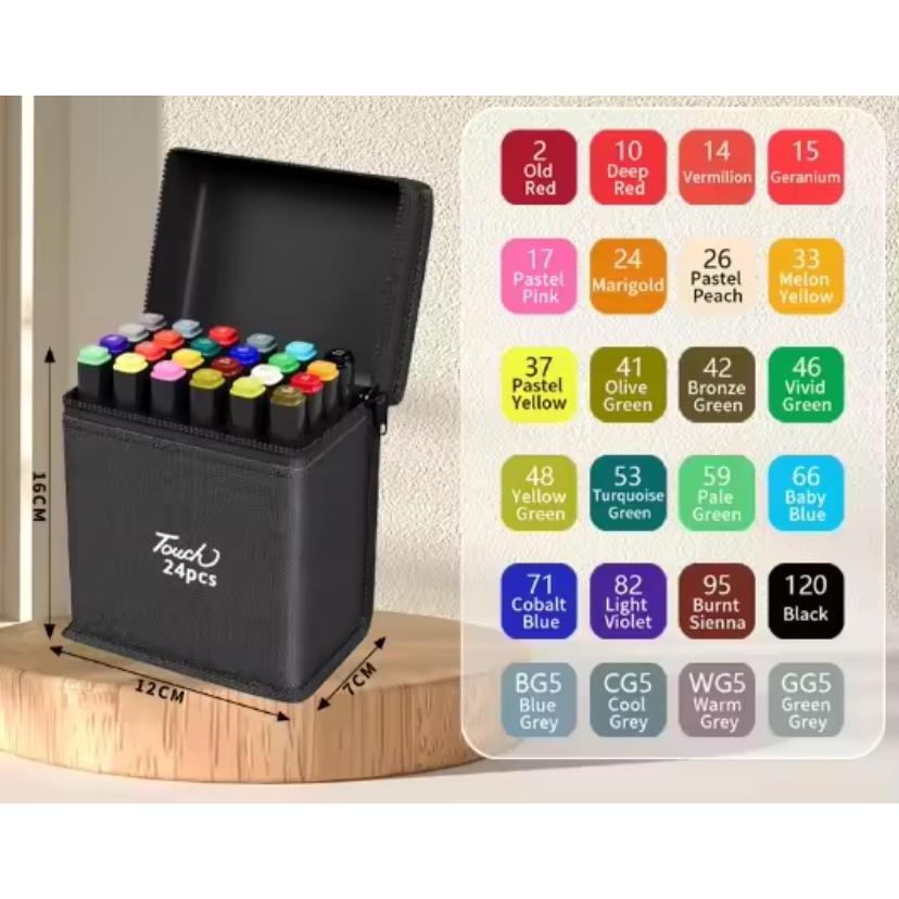 

Bisa COD Spidol Dual Side Fine Art Brush Pen Art Marker set 24 Color TOUCHNEW