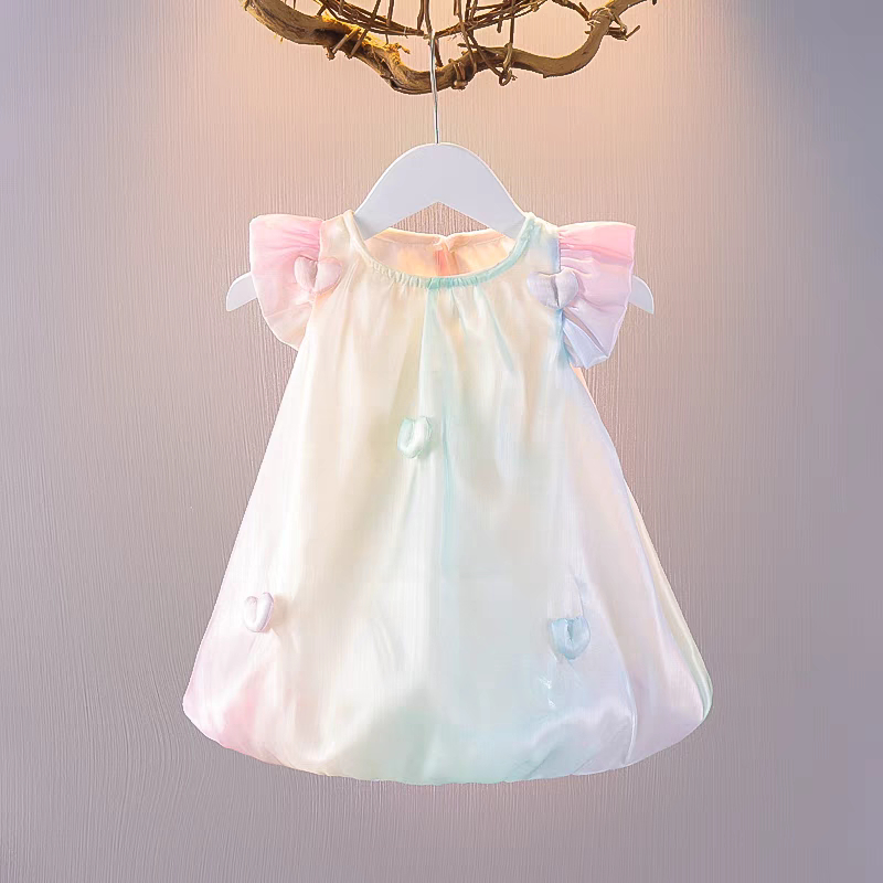 LaRubi - Dress Rainbow Anak Bayi Perempuan 0 - 6 - 12 Bulan Tanpa Lengan Pendek Pink Ungu Kuning Bir