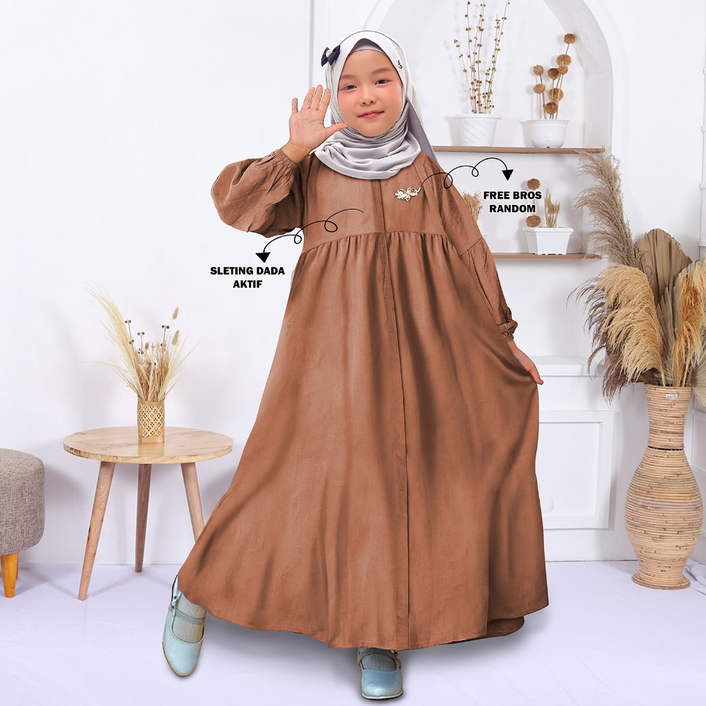 Baju Gamis Zea Isvara Anak Perempuan Polo Linen Bisa Couple Ibu Dan Anak Muslim Dress Cewek Remaja