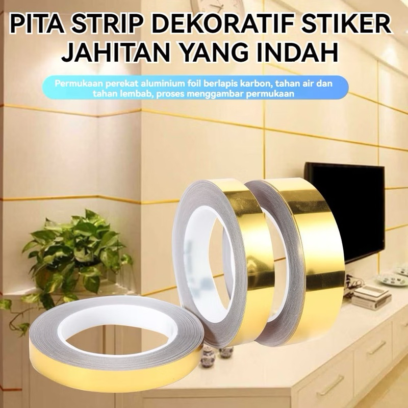 Gulungan Stiker Pembatas Keramik | List Gold Stiker | List Dinding Gold
