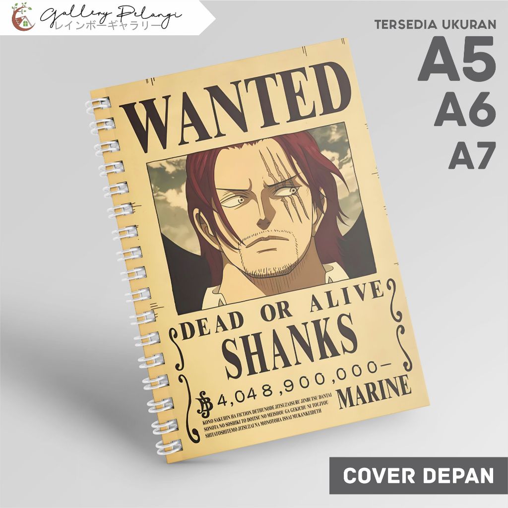 

Notebook Spiral A5 A6 A7 Japan Anime One Piece Red hair bounty Shanks Bounty