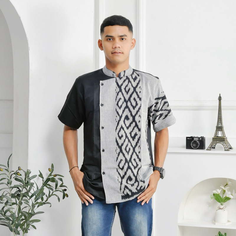 KEMEJA KOKO PRIA LENGAN PENDEK BAJU MELAYU ZAID TENUN ASLI TORAJA BATIK KHAS INDONESIA
