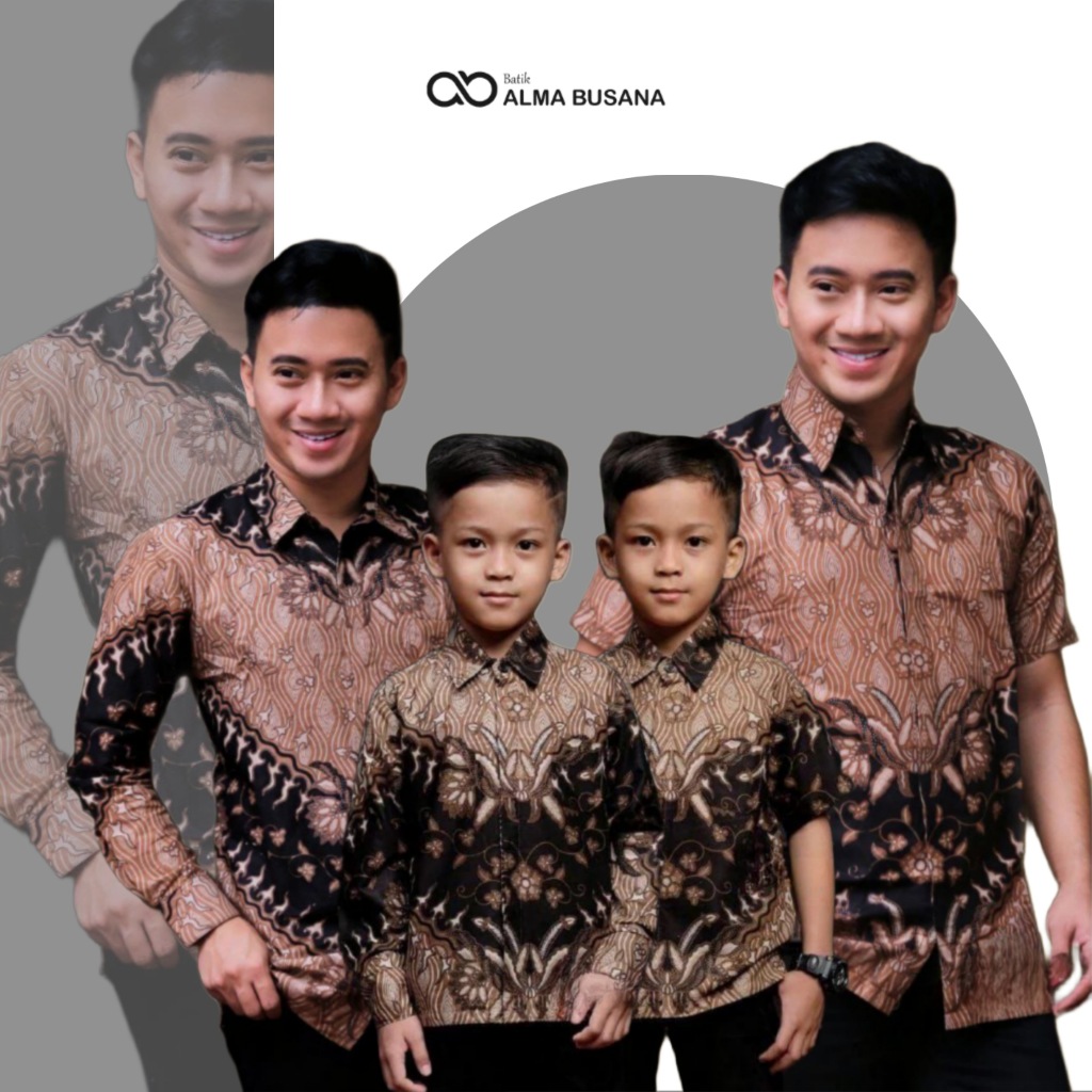 Kemeja Batik Anak Laki Laki Lengan Panjang Warna Coklat Mocca Couple Batik Ayah Dan Anak Cowok Motif