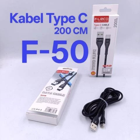 Kabel Data Fleco Type C F-50 2m Fast Charging Kabel Charger Fleco F-50 Type C 65W 2meter Fast Chargi