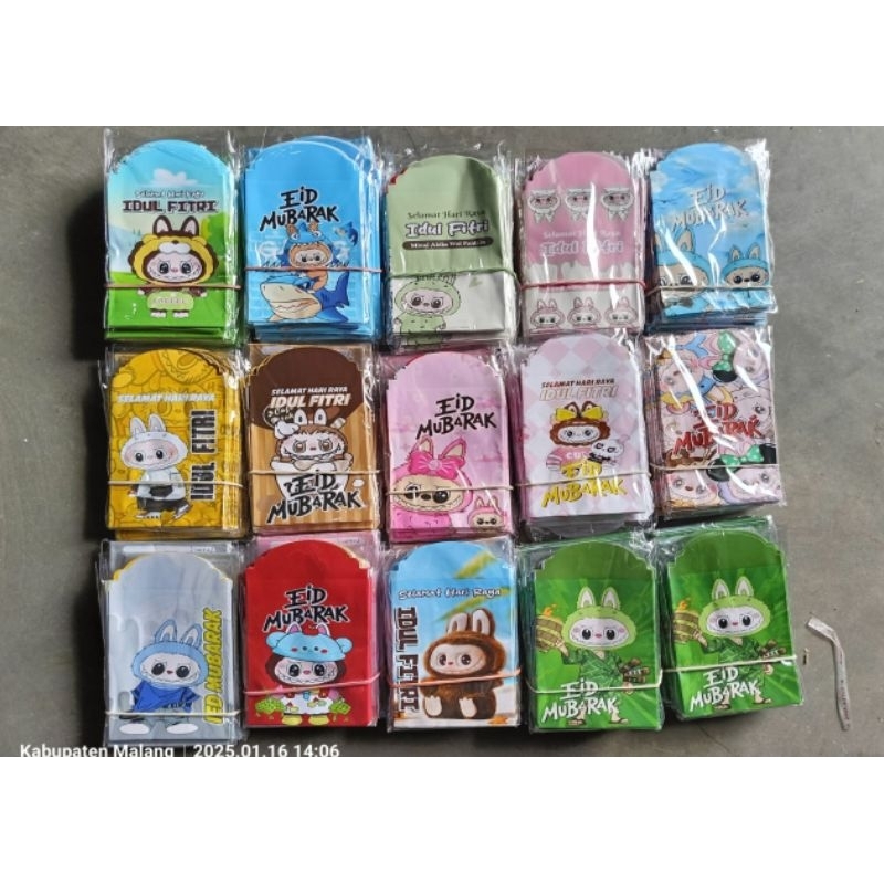 

50 pcs amplop lebaran labubu amplop idul fitri 2025 amplop karakter glossy medium 7x12 cm