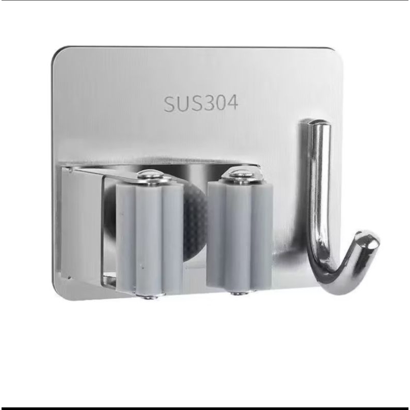 Gantungan Sapu Pel Stainless 1 Clip 1 Kait / Gantungan Sapu Pel Tembok Holder Sapu Besi