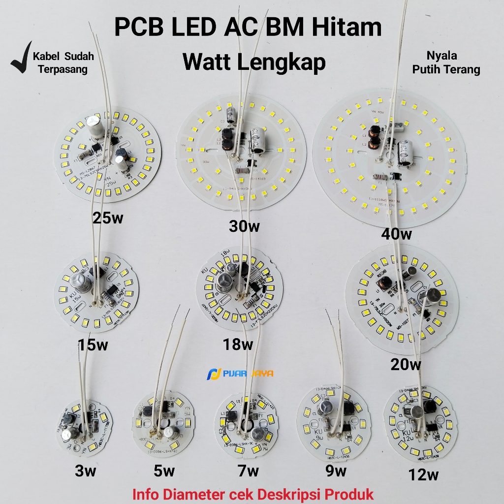 PCB Lampu LED AC BM Hitam Watt Lengkap 3 5 7 9 12 15 18 20 27 30 40 50 Watt DOB LED AC Modul LED