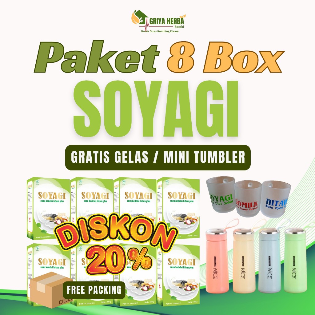 

( paket reseller ) 8 box soyagi susu kedelai hitam plus herbal diet enak dan sehat gratis hadiah