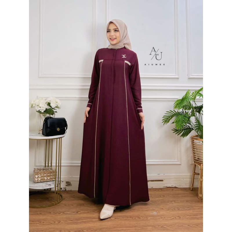 Aiumee-DRES HUMAIRA_GAMIS POLOS SEMI ABAYA LINEN CRINKLE PREMIUM