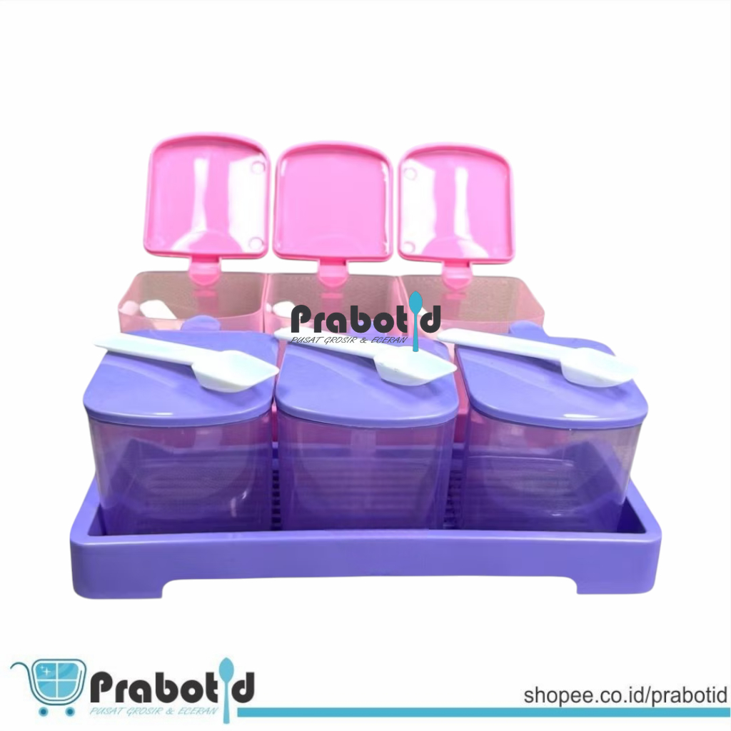 PRABOTID SET TEMPAT BUMBU DENGAN SENDOK / TEMPAT BUMBU SET PLASTIK / TEMPAT MICIN GULA GARAM