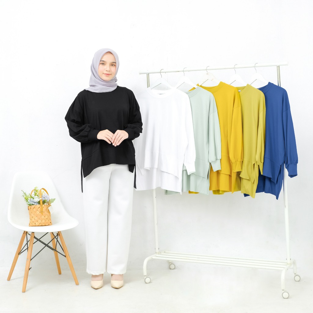 Cotton Kaos Polos Tunik Wanita Oversize Ld 130 Hitam