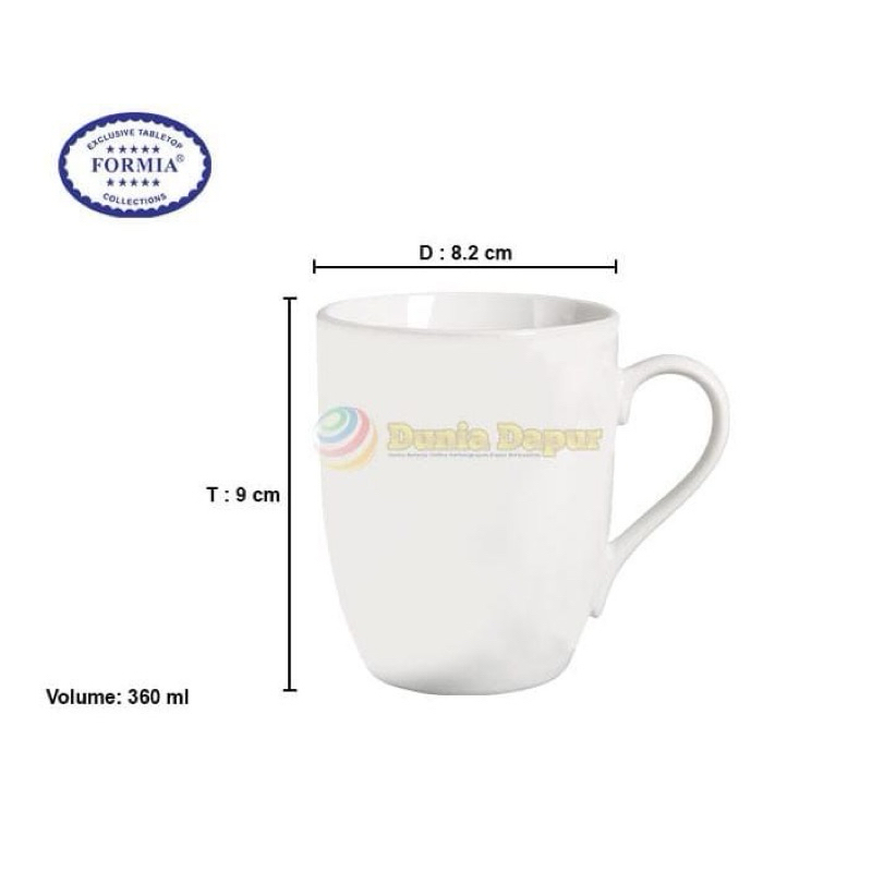 Formia Mug White / Gelas Cangkir Gagang Putih / Mug Peps Putih Formia 36cl 360ml