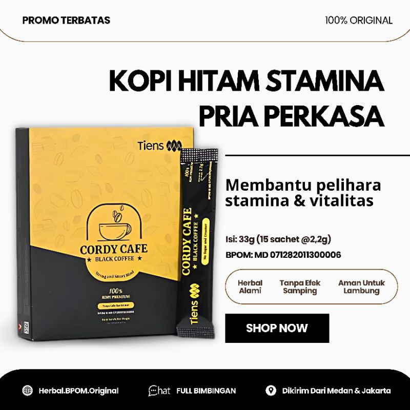 

CORDY CAFE Tiens Premium Cordyceps Ginseng Original Minuman Kopi Penambah Stamina Kopi Robusta Arabica