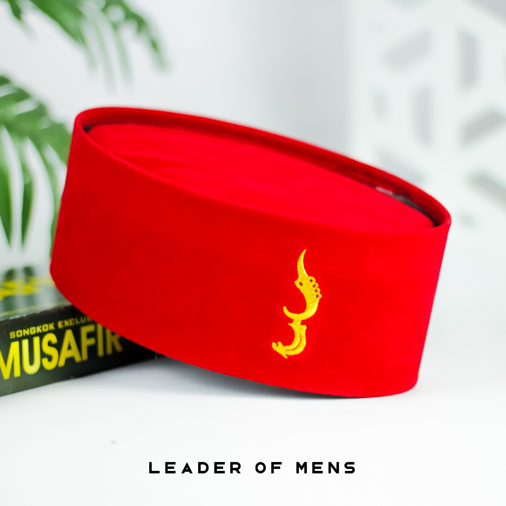 Peci Songkok Kujang Merah Cabe Kopiah Logo Kujang Bordir Beludru Merah Cabai Super Quality