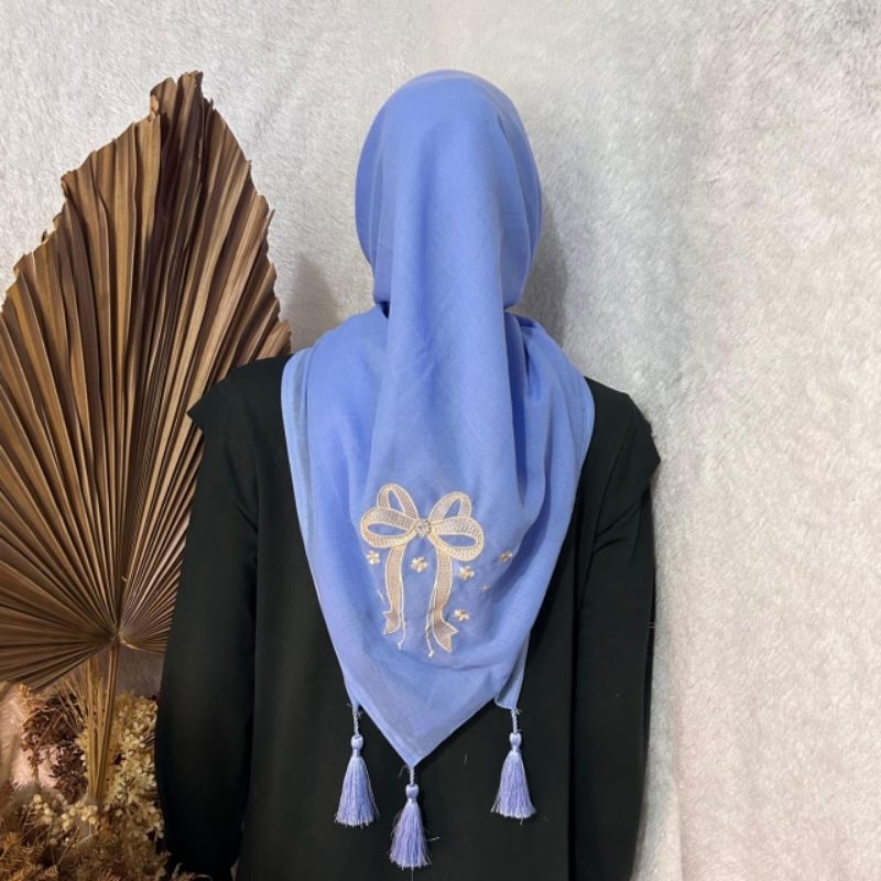 Hijab segi empat sulam bordir tasel/jilbab paris coquette jambul pita mutiara terbaru