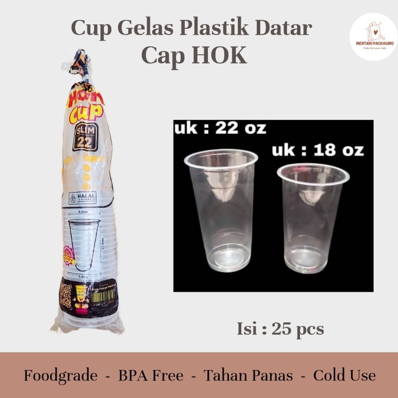 [DATAR] Cup Datar Gelas Plastik merk HOK dan HOKAKU || Cup Datar Es/Kopi/Teh Tanpa Tutup || Ukuran 8