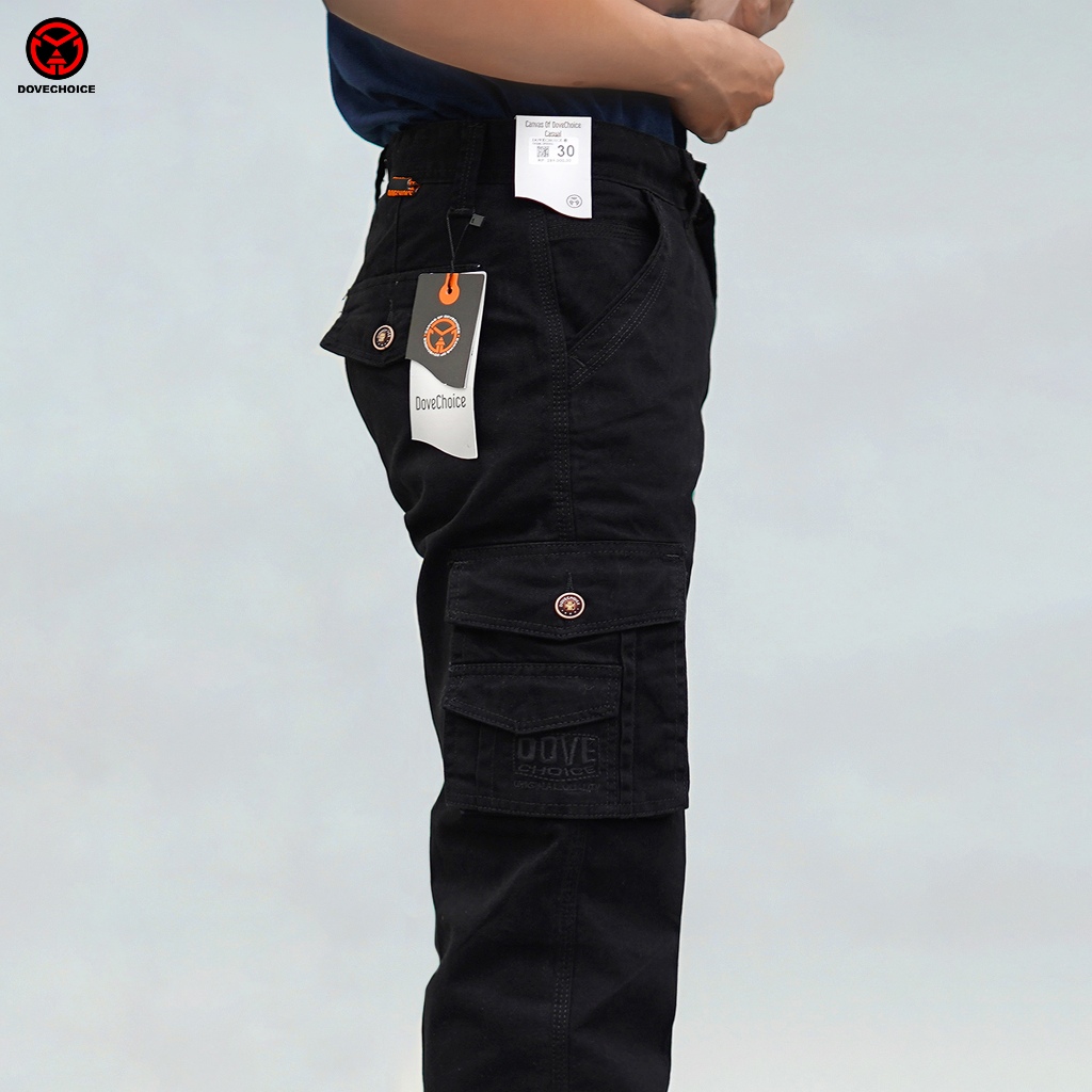 Dovechoice Celana Cargo Panjang Pria Hitam Original Kanvas Cardinal
