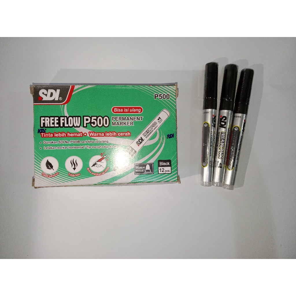 

(1 Kotak) Spidol Permanent Marker SDI Freeflow P500 (Hitam, Biru, Merah)