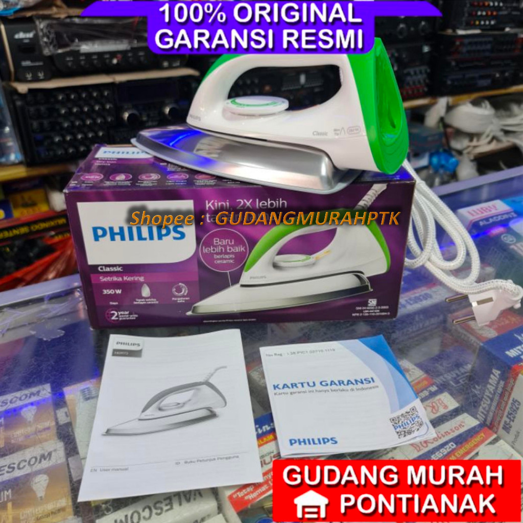 Setrika Philips HD 1173 / setrika philips keramik Hijau Stainless pakaian MUDAH RAPI