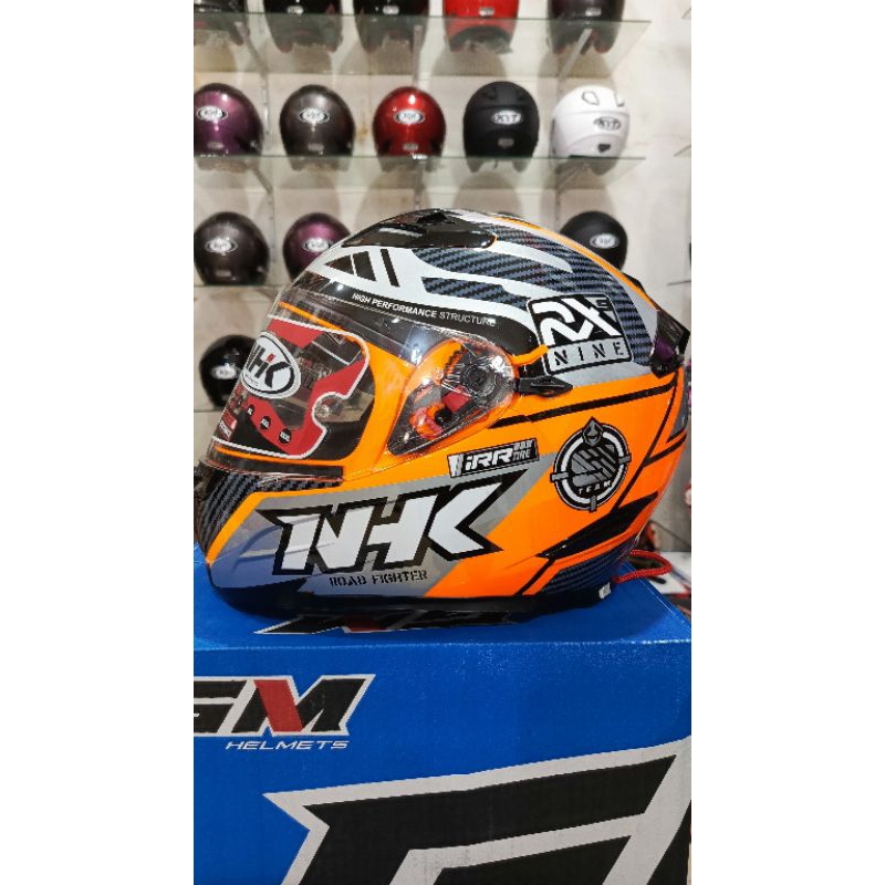 Helm NHK RX9 Full Face Motif Dobel Kaca Original List Orange Ukuran M