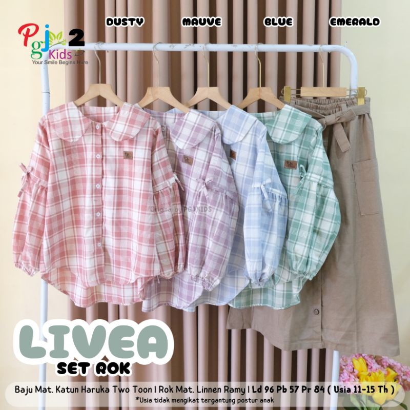 PGJ Kids Livea Set Rok Anak Tanggung Remaja 10-15 tahun atasan kemeja anak kotak kotak rok button ki