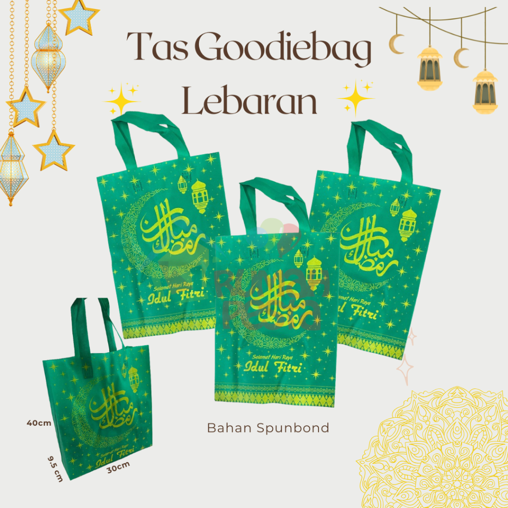 

(12pcs) Tas Goodiebag Lebaran / Tas Spunbond Idul Fitri 30x40x9.5cm