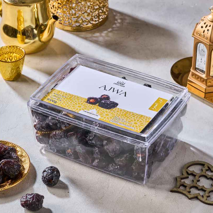 

Cahaya Mekah Kurma Ajwa Toples Akrilik 1kg Kurma Nabi Ajwa Dates Premium Quality