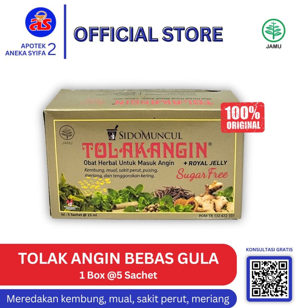 

Sidomuncul Tolak Angin Herbal Sugar Free + Royal Jelly 1 Box Isi 5 Sachet