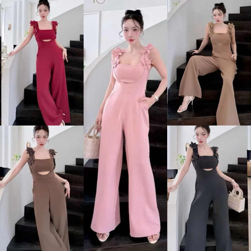 JUMPSUIT PANJANG / LONG JUMPSUIT BUNGA POLOS PREMIUM