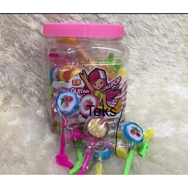 

PERMEN GUITAR LOLLIPOP aneka rasa 1 Toples isi 50 Pcs