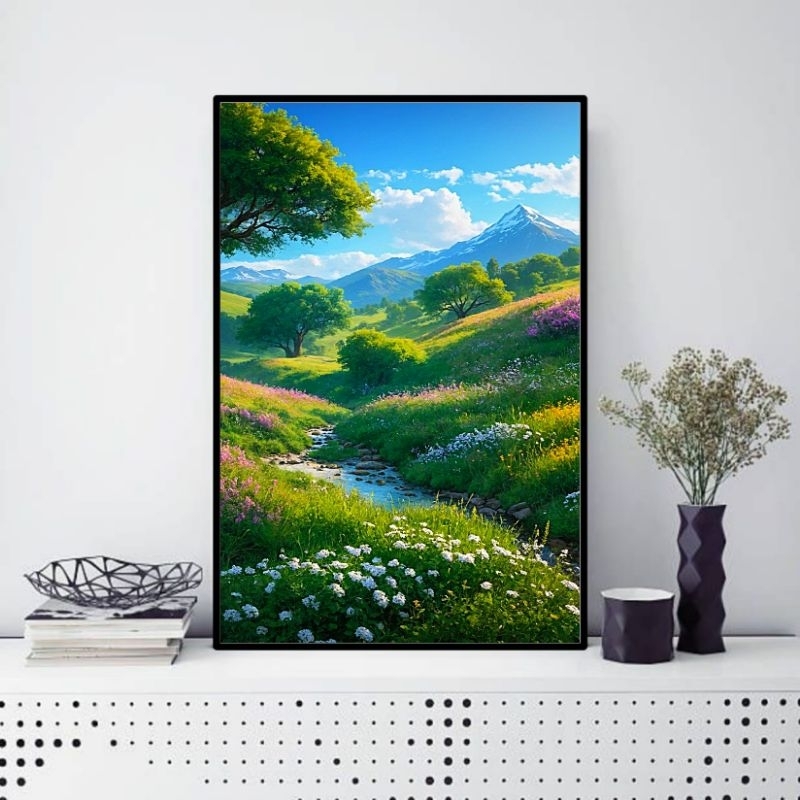 lukisan abstrak digital printing kanvas print dekorasi rumah hiasan dinding modern tema pemandangan 