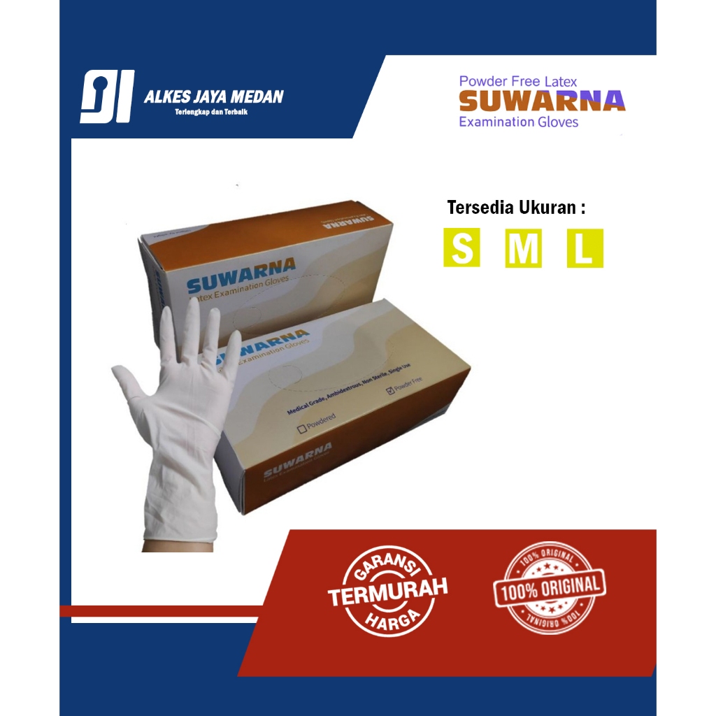 Sarung Tangan Karet Medis Handscoon Latex Powder 100 pcs merk Suwarna - Alkes Jaya Medan