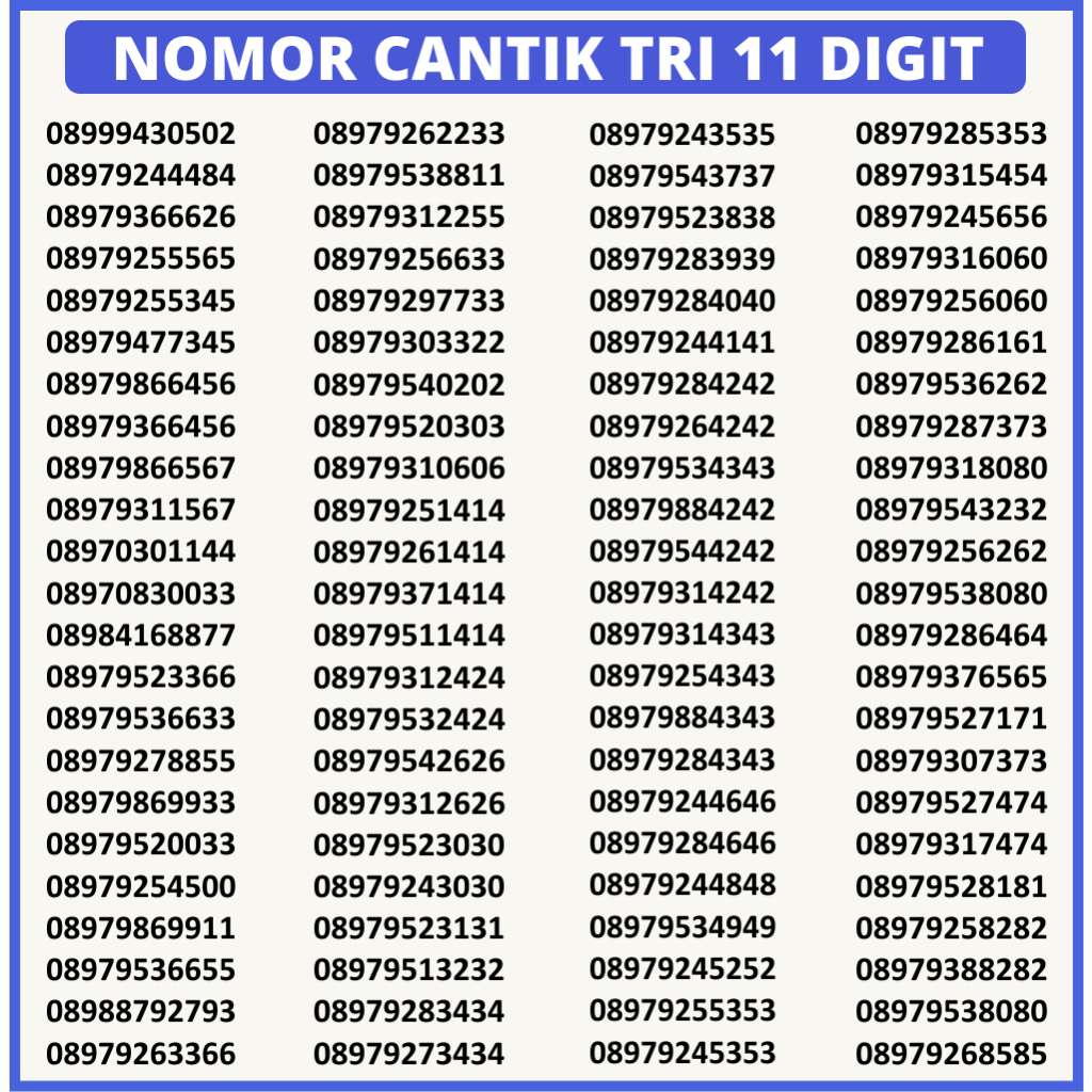 NOMOR CANTIK TRI AON 11 DIGIT  PERDANA 3 NOMER CANTIK 3 KARTU TRI CANTIK