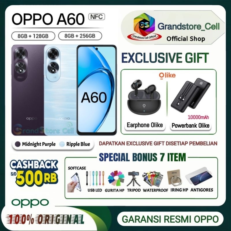 OPPO A60 RAM 8/128GB NFC | OPPO A 60 NFC RAM 8/256GB GARANSI RESMI OPPO INDONESIA
