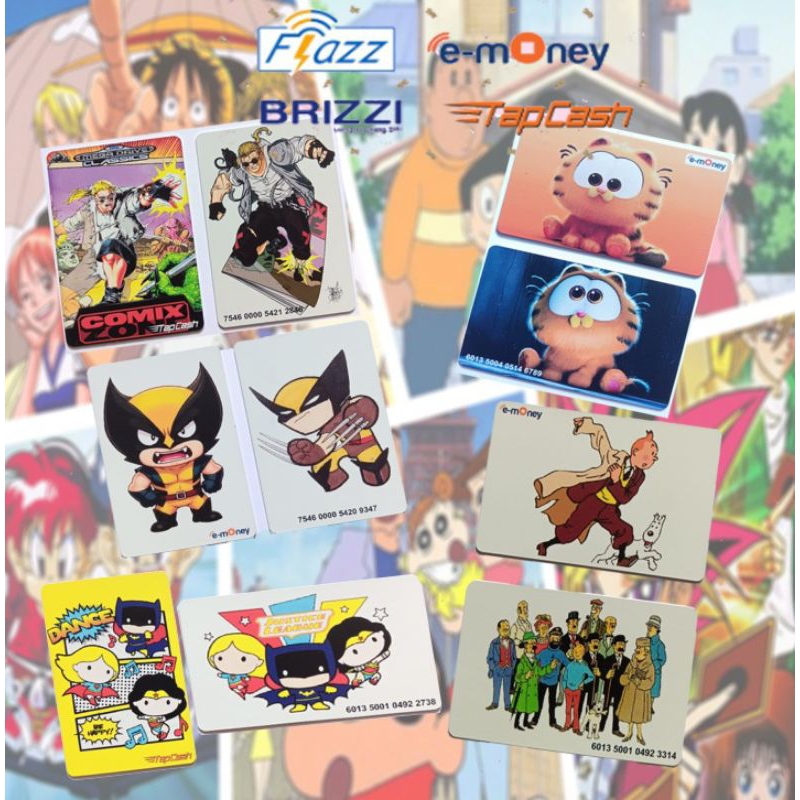 e-Toll E-money MANDIRI BRIZZI FLAZZ BNI Tapcash gambar Custom Lucu Garfield Tintin Xman Spiderman So
