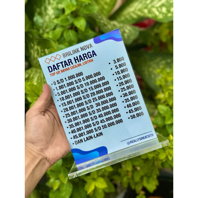 

UKURAN 20x15 PAPAN AKRILIK MEJA AGEN BRILINK BISA DIRUBAH UNTUK BIAYA ADMIN TOP UP SESUAI KEINGINAN