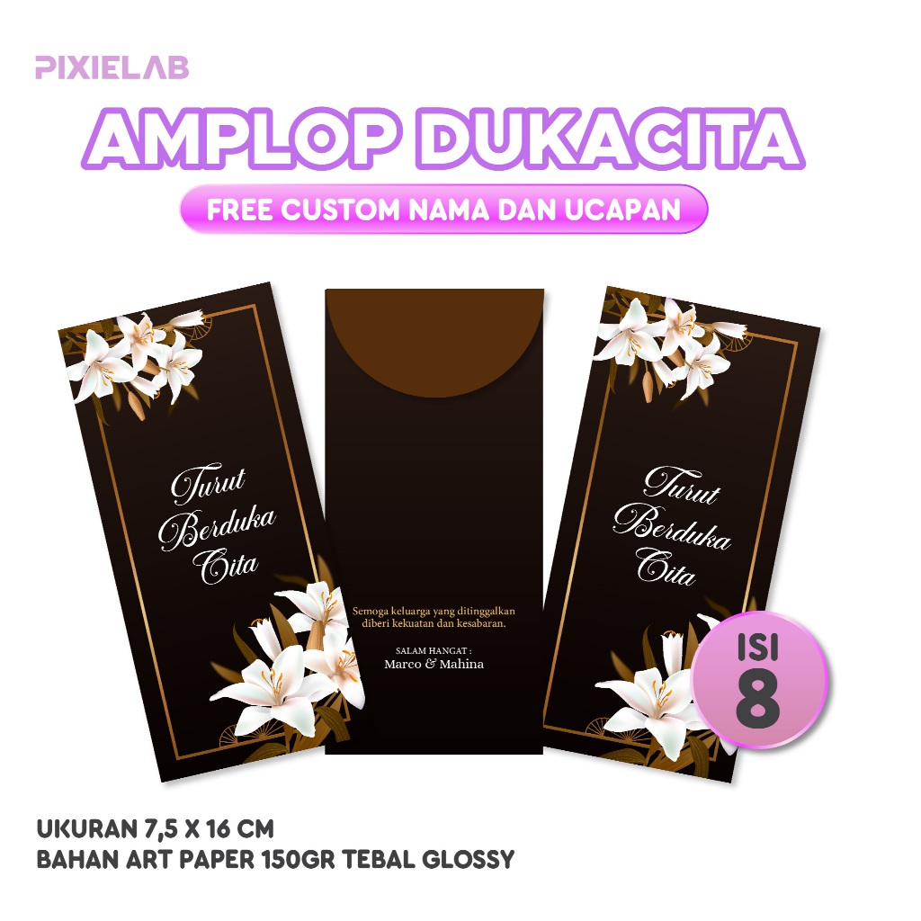 

(ISI 8 PCS) AMPLOP DUKA CITA CUSTOM | CONDOLENCE ENVELOPE | LILY SET